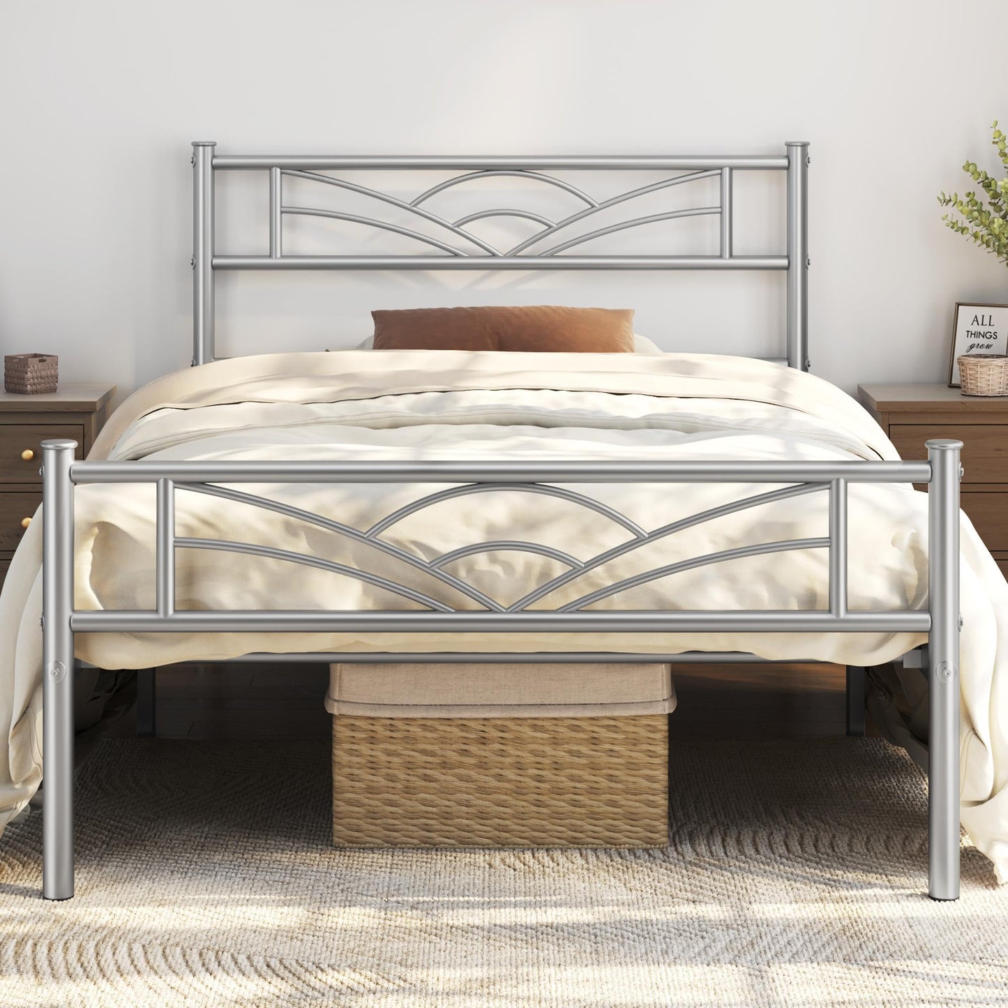 Yaheetech 3ft Single Metal Bed Frame with Cloud-inspired Design, Silver