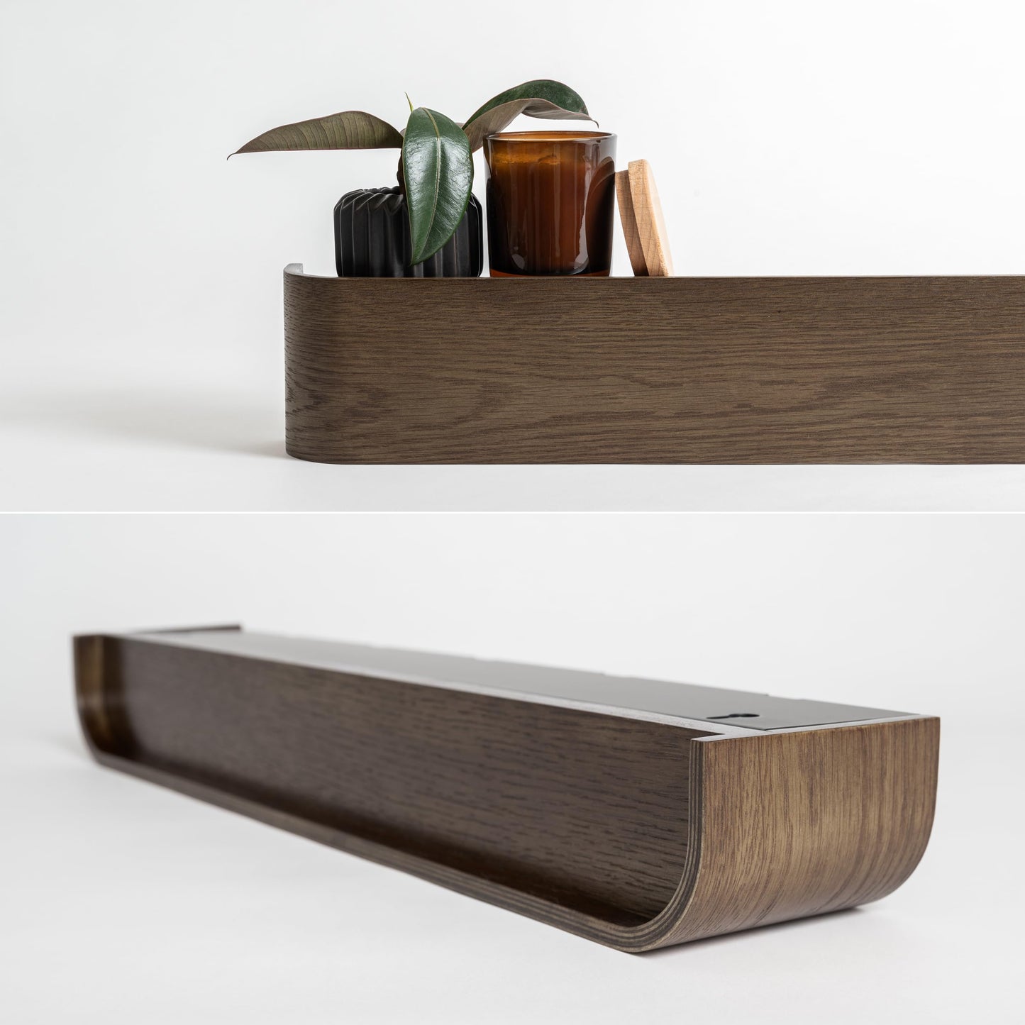 Kazai. Wall-Mounted Coat Rack 'Toke' | Modern Design Coat Rack with Hidden Wall Hooks | Solid Wood Veneer Panel Coat Hanger | Oak, Dark