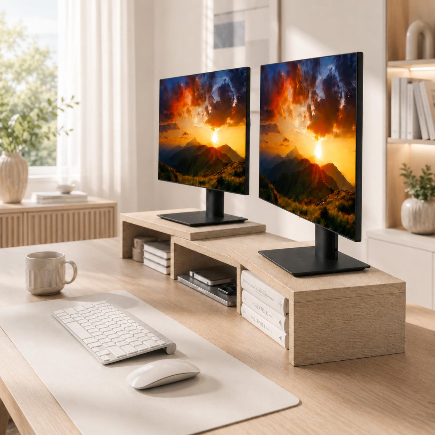 ComfortCove Dual Monitor Stand Riser, Monitor Stand, Sonoma
