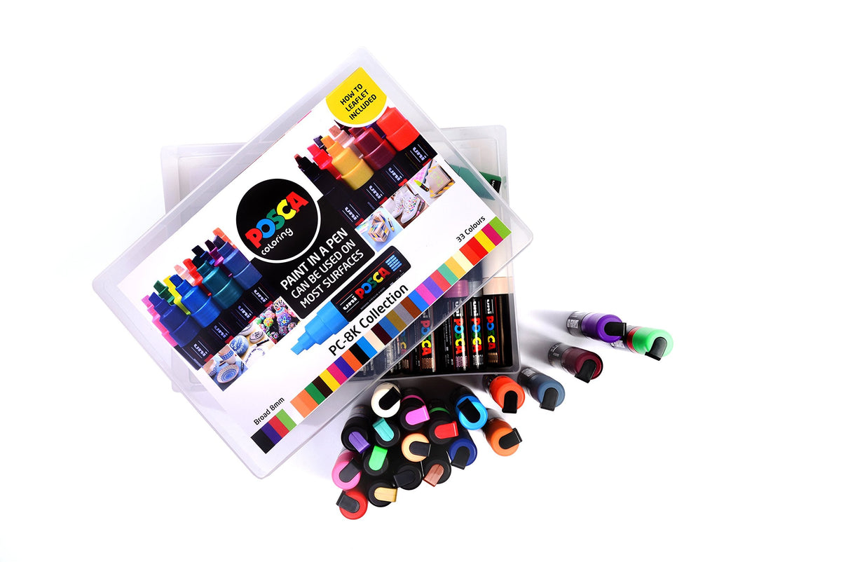 POSCA PC-8K Permanent Marker Paint Pens. Broad Chisel Tip for Art & Crafts. Multi Surface Use On Wood Metal Paper Canvas Cardboard Glass Fabric
