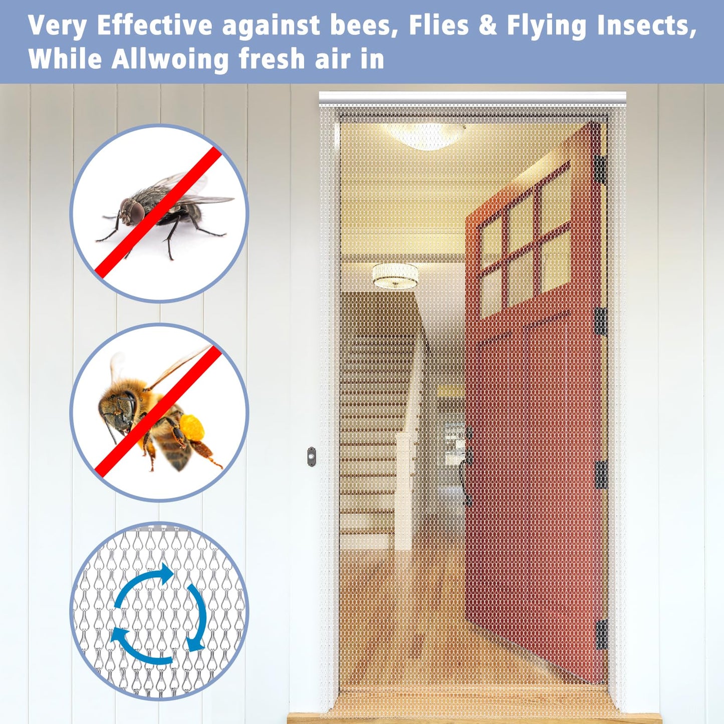 VerRich Chain Curtain Door Fly Screens 100 x 200cm Aluminium Insect Screen for doorways Silver
