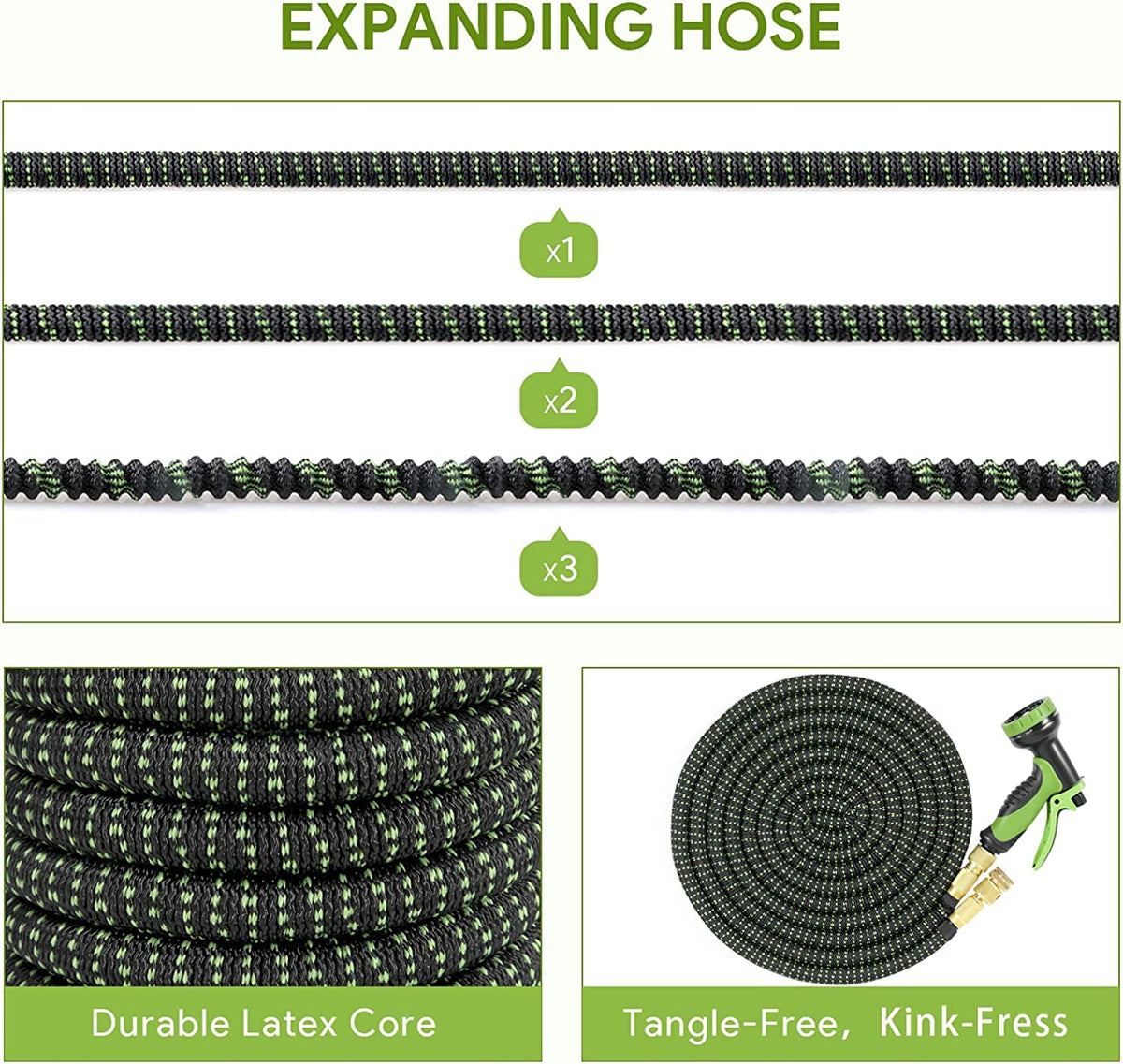 Garden Hose 75FT Expandable Garden Hose Kink-Free Flexible Water Hose with 10-Pattern Spray Nozzle