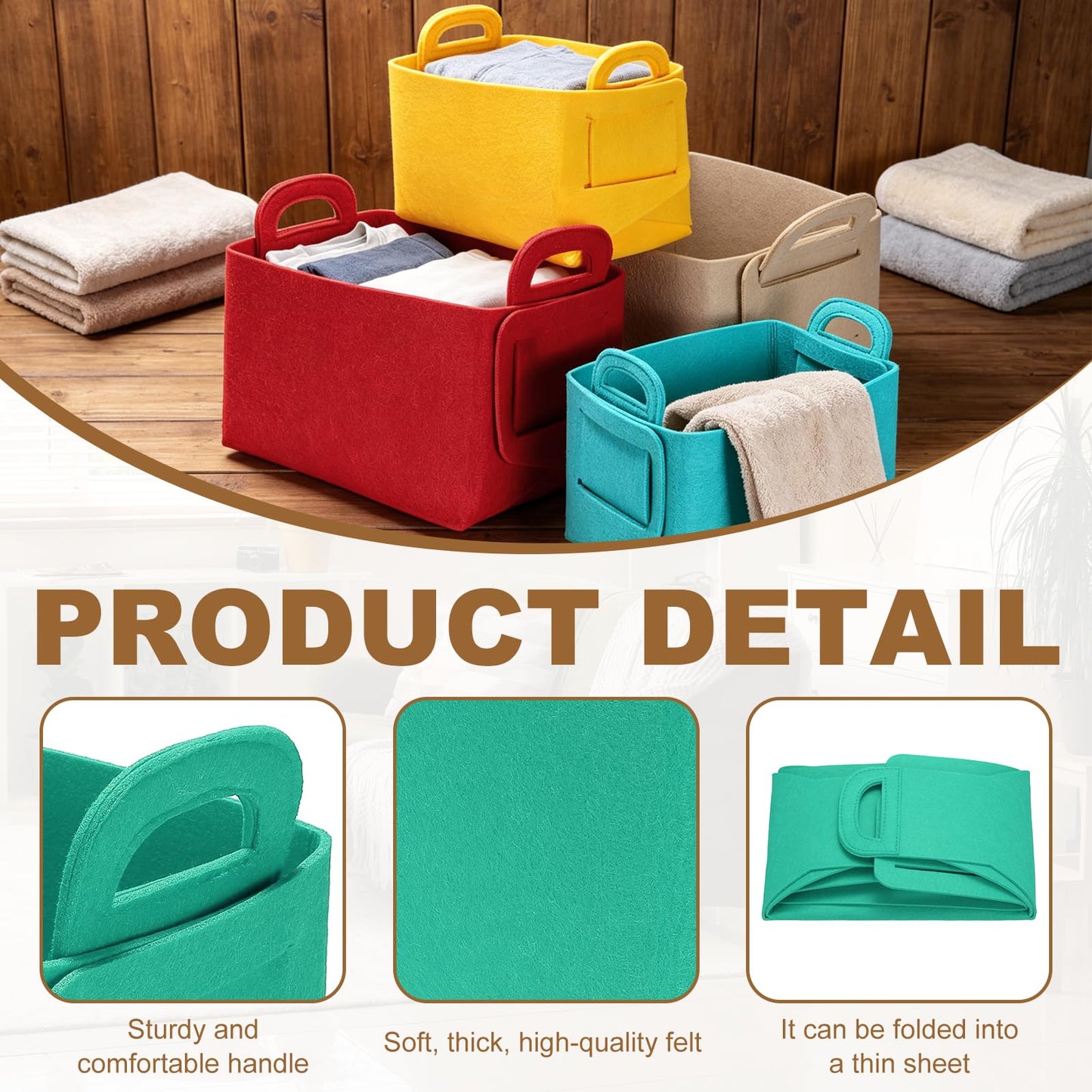 sourcing map Felt Storage Bin, 28 x 18 x 15cm Foldable Organizer Basket with Handles