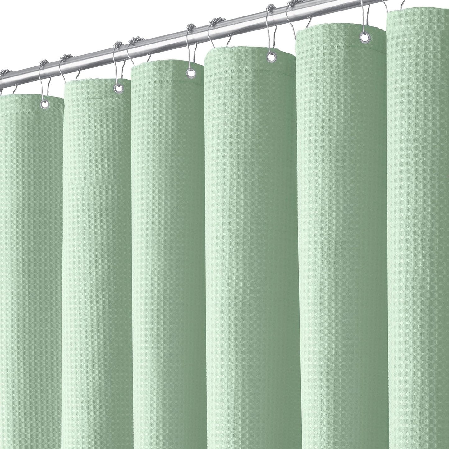 BTTN Extra Long Waffle Weighted Shower Curtain, 182x214cm, Mint Green