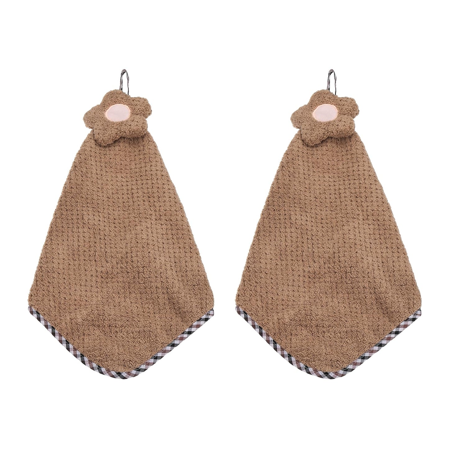 sourcing map 2Pcs Hand Towel, Soft Coral Fleece Hand Towels with Hanging Loop Decorative Flower Pattern Quick-Drying and Washable for Home Bathroom