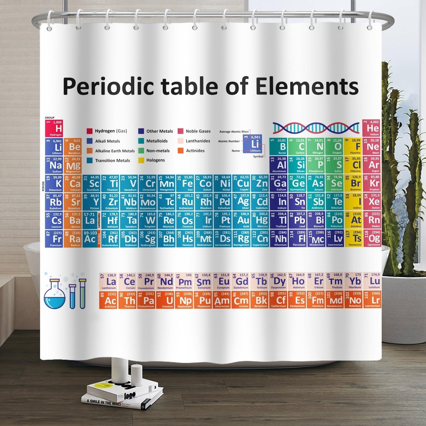 Xiaoterna Periodic Table of Elements Shower Curtain Abstract White Bathroom Curtain Chemical Element Table Water Repellant Fabric Washable Shower