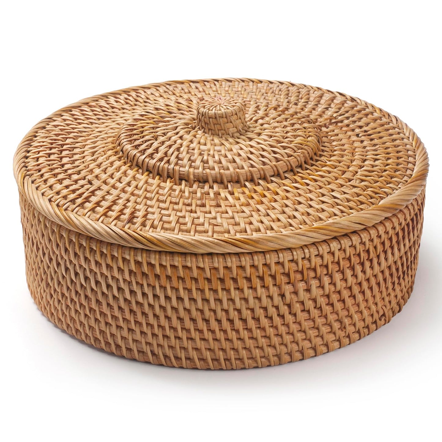 Rattan Basket With Lid, Wicker Basket for Organizing, Hand-Woven Decorative Box for Shlef or Table, Natural