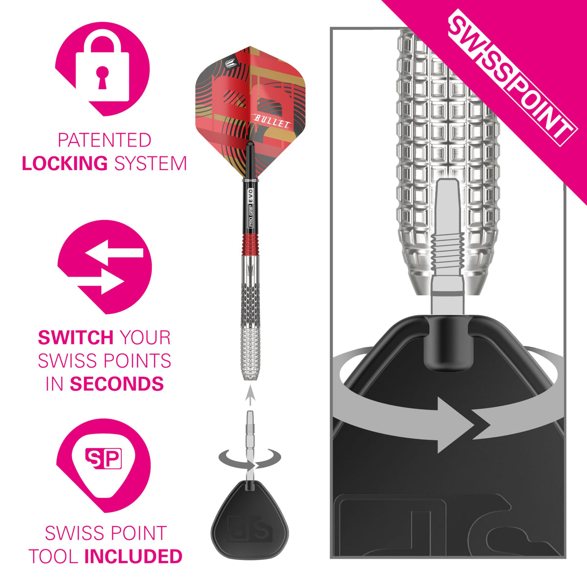TARGET Darts Stephen Bunting G5 95% Tungsten Dart Set (25G), Steel Tip Swiss Point Darts | Generation 5 Player Edition Darts with Swiss Points,