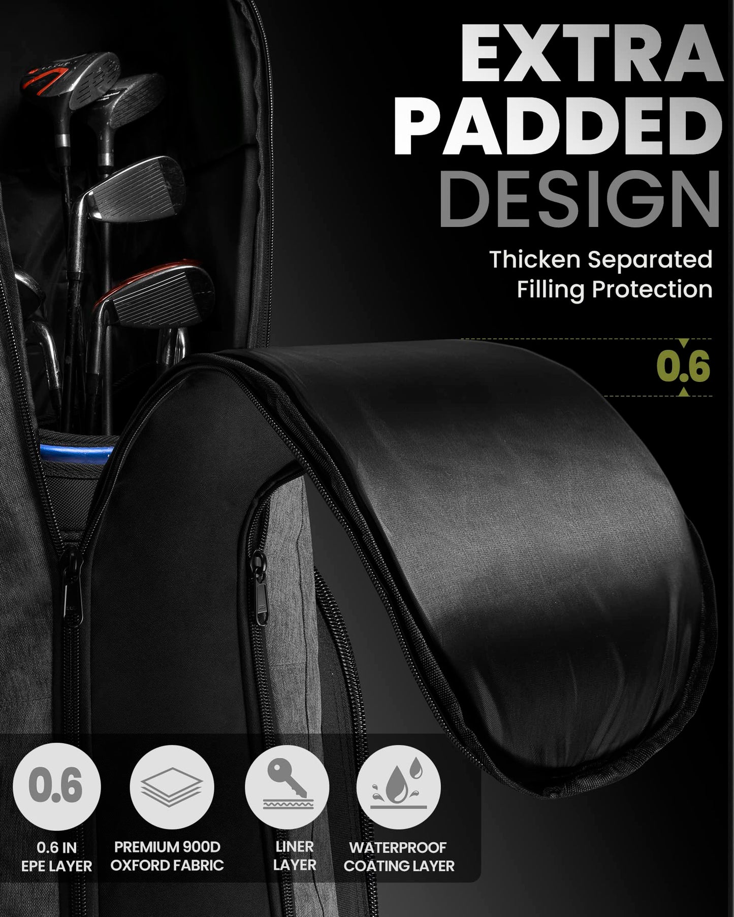 OutdoorMaster Padded Golf Travel Bag with Reinforced Wheels,900D Heavy Duty Oxford Wear-Resistant and Waterproof Golf Travel Case,Soft-Sided Golf Club