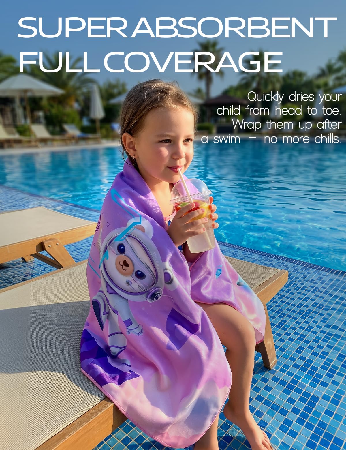 WATER TIME Cute Bear Kids Towel Folds Tiny Sand-Free 3x Fast Dry, Style-C
