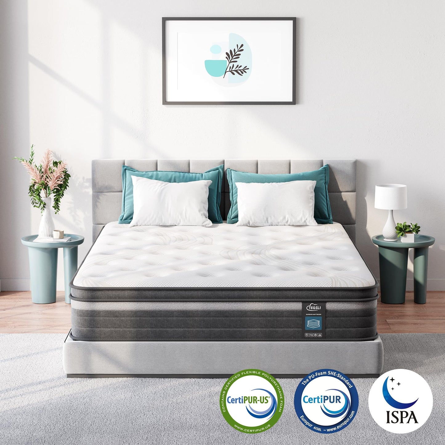 TeQsli King Mattress, 10.6 Inch Cool Memory Foam Individually Pocket Sprung Mattress for Pressure & Back Pain Relief