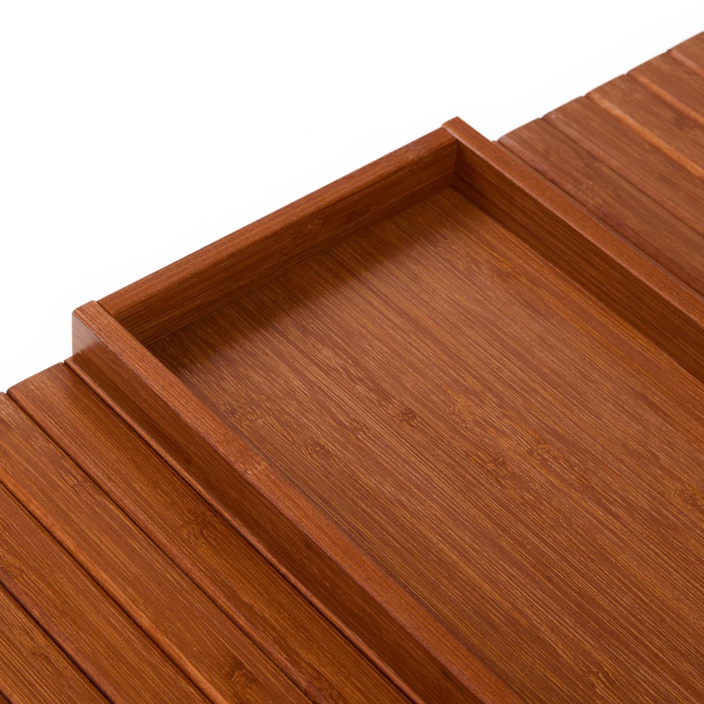 DETOR Sofa Arm Tray with Spacious 31.5 × 14 cm Storage Box, Acacia Stained Bamboo Finish, Enhanced Non-Slip Felt Base, Fits Armrests 15.5 cm and Wider
