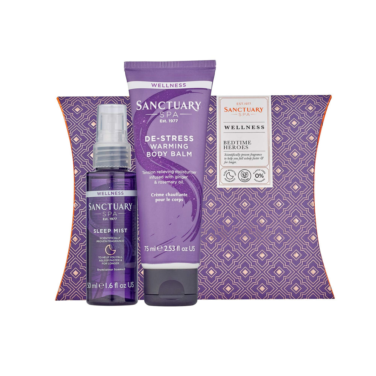 Sanctuary Spa Gift Set, Bedtime Heroes Wellness Gift With Sleep Mist Pillow Spray and Warming Muscle Rub Balm, Vegan, Gift for Her, Gifts for Women,