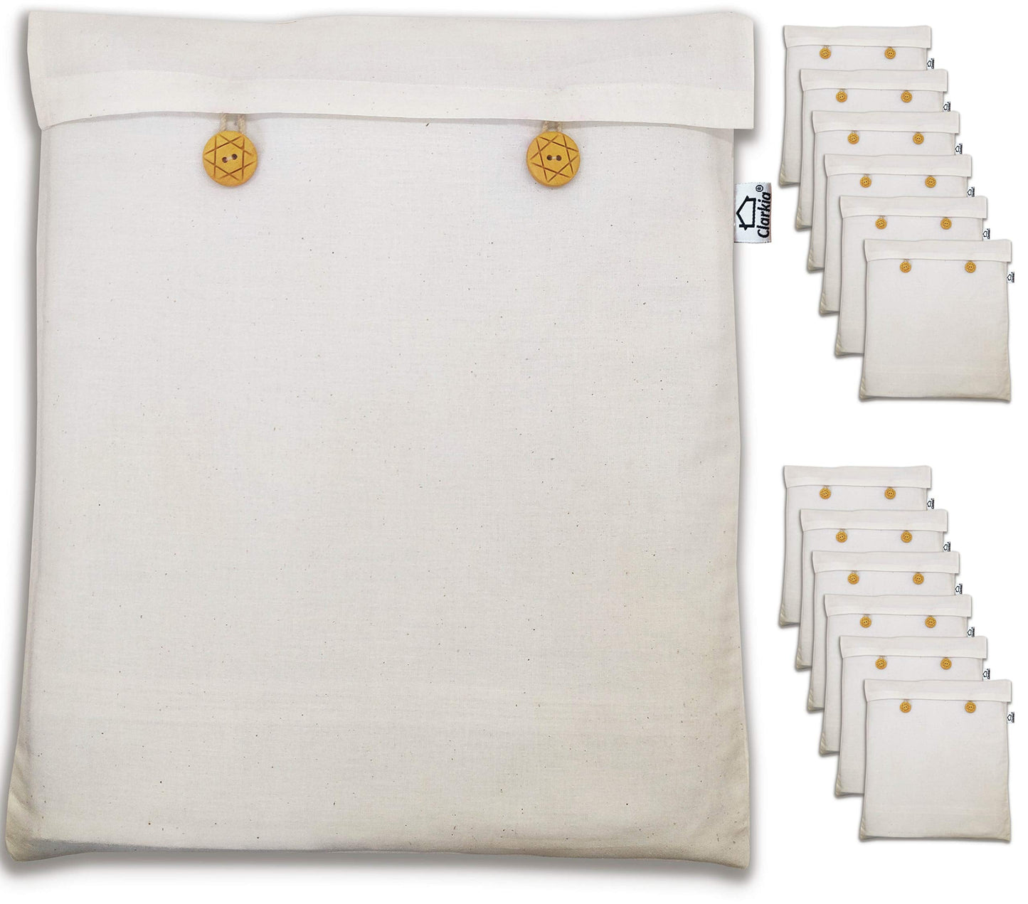 Clarkia Reusable Cotton Saree Cover (Set of 12) for Storage, Wardrobe Organizer Bags Saree Bags Cotton (16x14 inch, Beige)