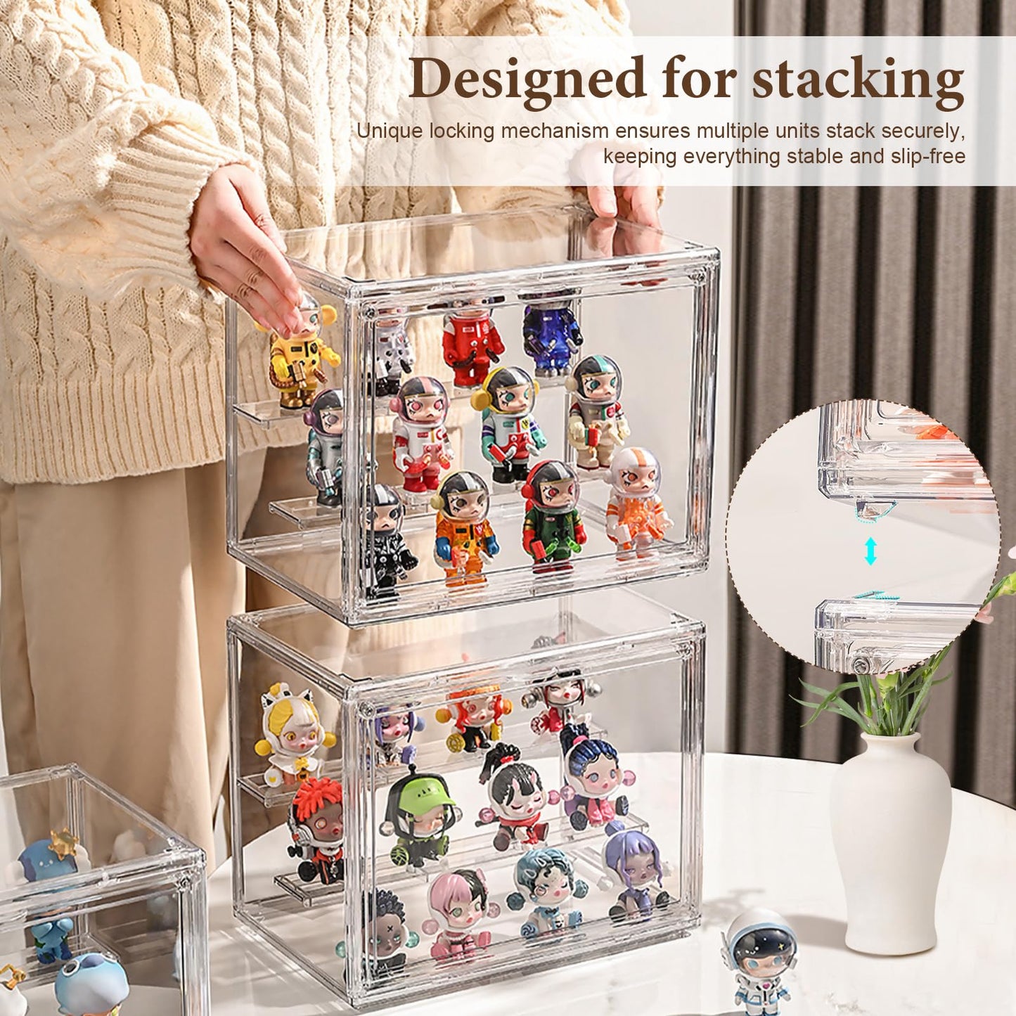 TSKDKIT Acrylic Display Case with Removable 2-Tier Shelves, Clear Display Box Dustproof Display Case with Openable Door for Figures, Models & Crafts