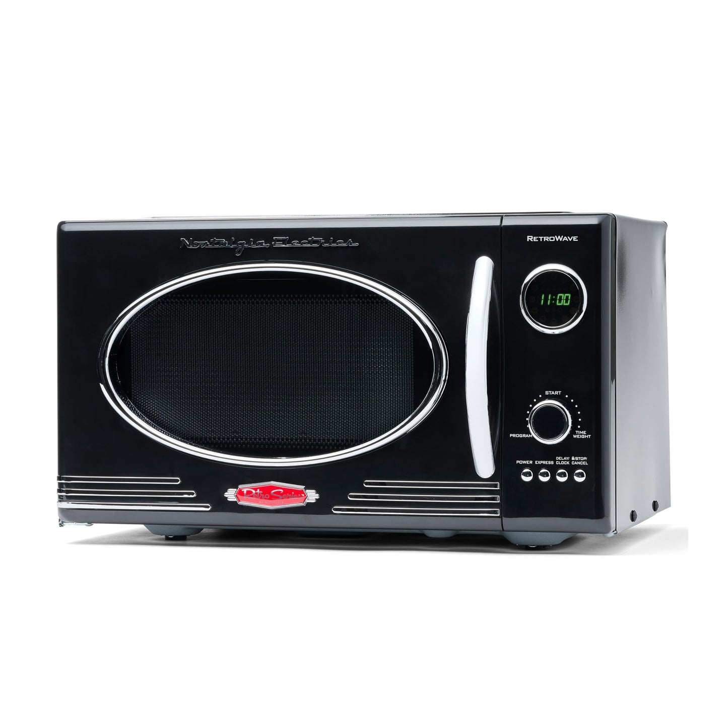 Nostalgia Retro Countertop Microwave Oven - Large 800-Watt - 25.4L - 12 Pre-Programmed Cooking Settings - Digital Clock - Kitchen Appliances - Black