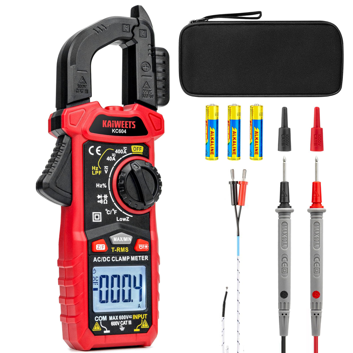 KAIWEETS Clamp Meter DC/AC current, Amp Meter Auto-ranging with D-Shaped Jaw, Clamp Multimeter Flashlight Backlight for Measuring AC DC Voltage