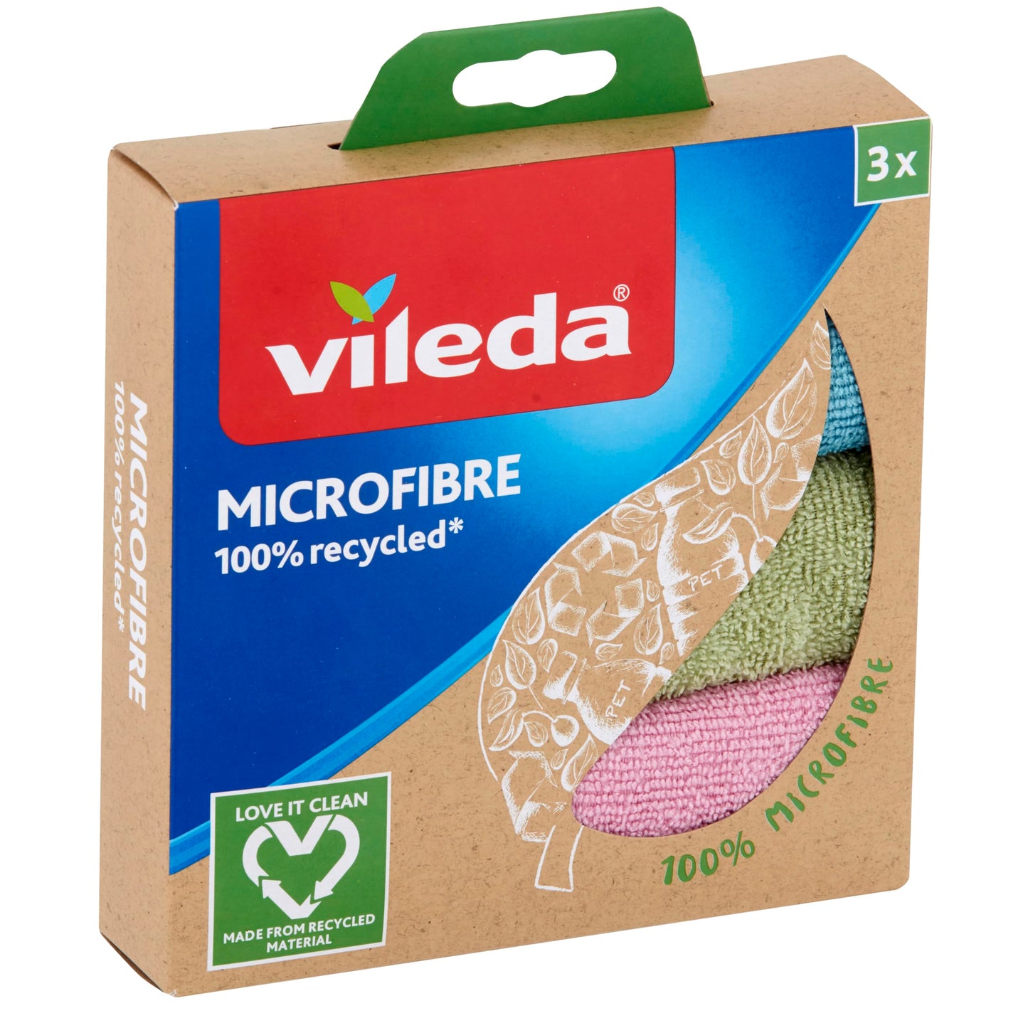 Vileda Microfibre Recycled 3 Cloths, Multicolor, Polyester, 3 Units (Pack of 1)