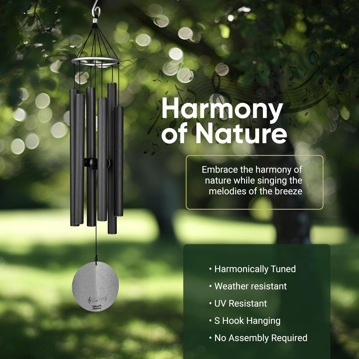 Nature's Melody AT28BK 28-inch Aureole Tunes Windchime - Black