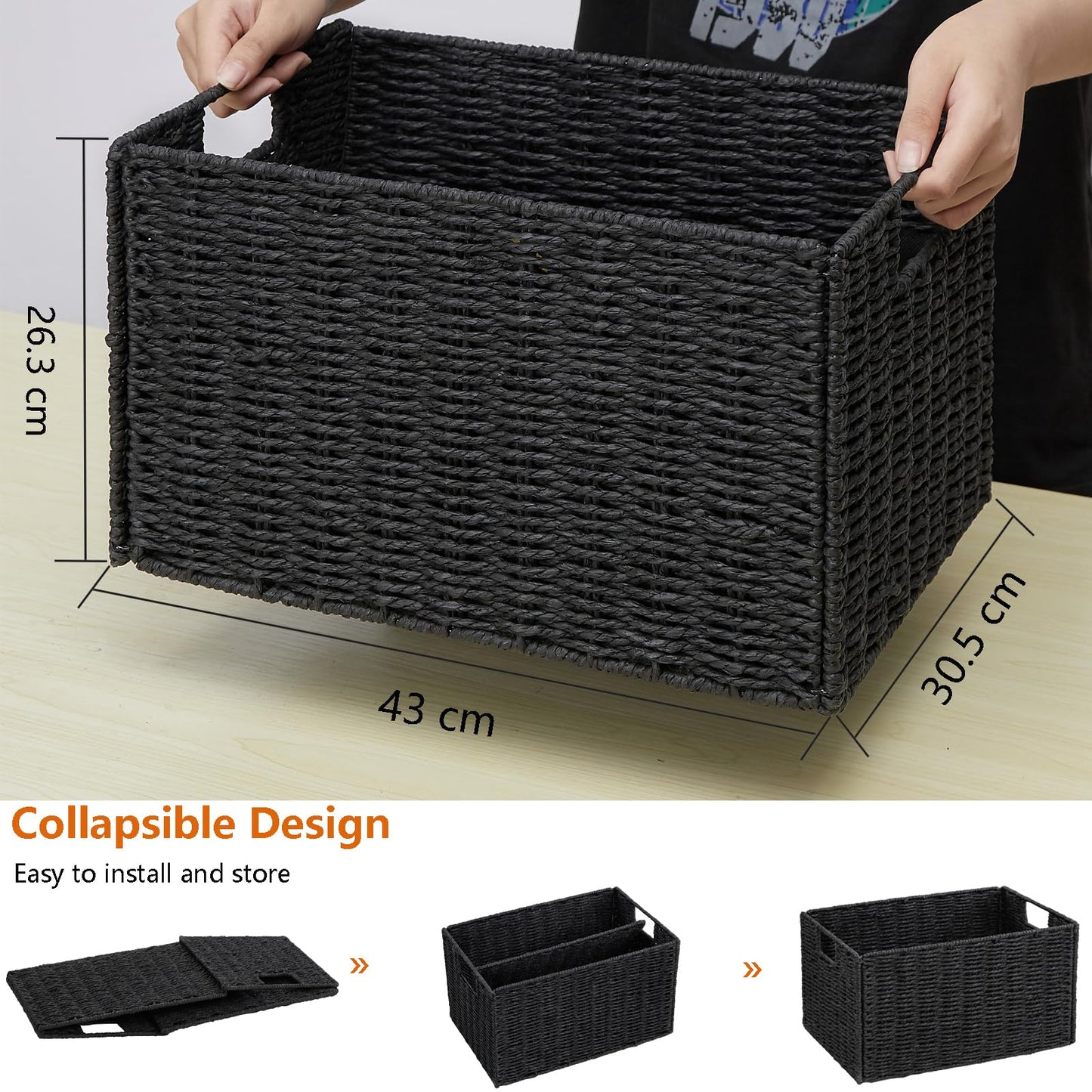 Vagusicc Wicker Storage Basket, Set of 2 Handwoven Storage Baskets for Shelves, Collapsible Storage Box Organiser Shelf Hamper Gift Basket for
