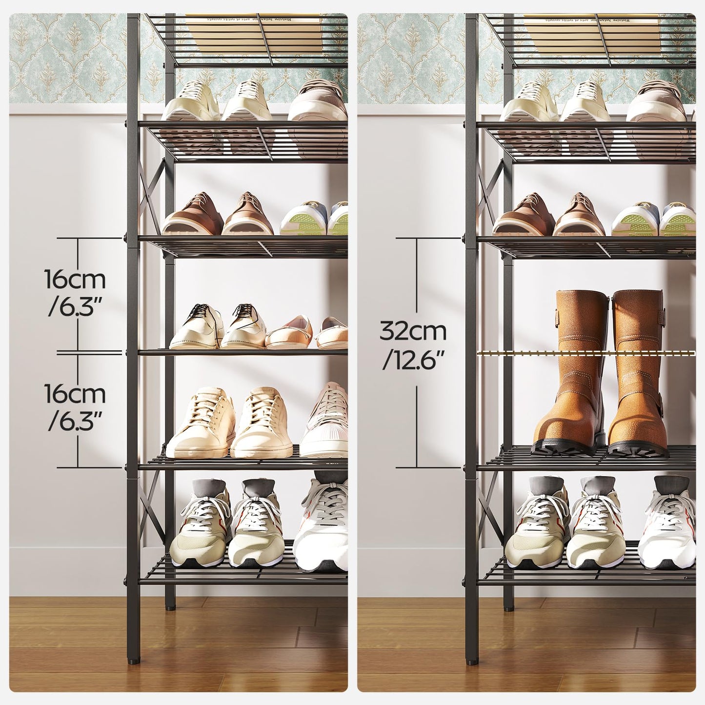 YATINEY 10-Tier Shoe Rack, Tall Shoe Rack, Shoe Shelf for 40 Pairs of Shoes, Large Capacity Shoe Organizer, Durable and Stable, Industrial Style