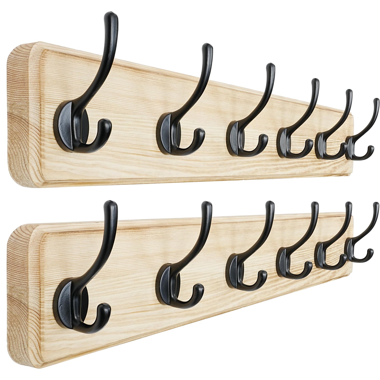 Dseap Coat Rack Wall: 60cm Long, Patented, Heavy-Duty, 6-Double-Hooks Wooden Wall Mounted Coat Rack Coat Hanger Hook Rail for Winter Coats Hat Jacket