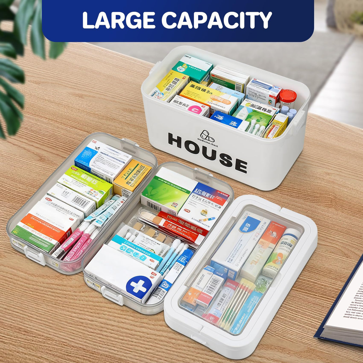 Clickinline Medicine Storage Box,Large 4-Layer Boxes,Portable Medicine Boxes with Lid,Multi-Grid Household Medical Organiser Container for Home