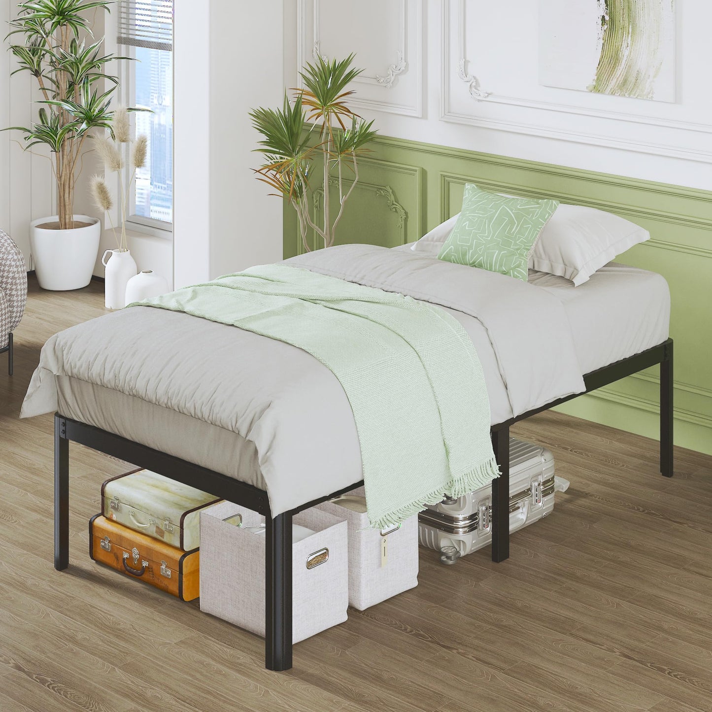 Lutown-Teen High Small Single Bed Frames 2ft6 with Rounded Corner Legs, Heavy Duty Metal Small Single Bed Frame 46 cm High, Noise Free, Easy Assembly