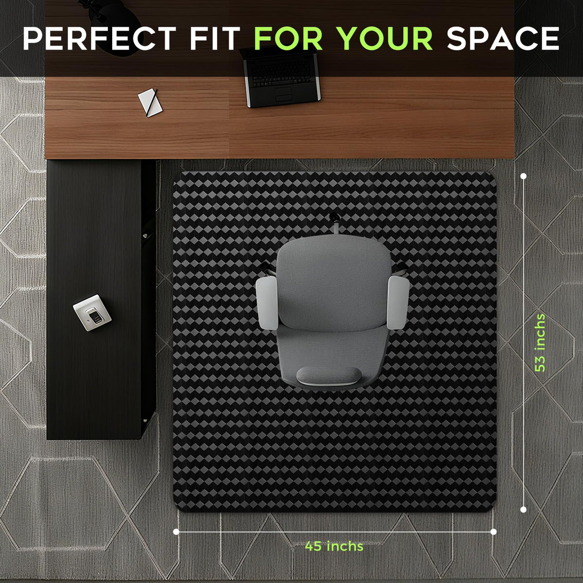 FRUITEAM 114x135cm Rectangular Black Office Chair Mat for Carpet Protector