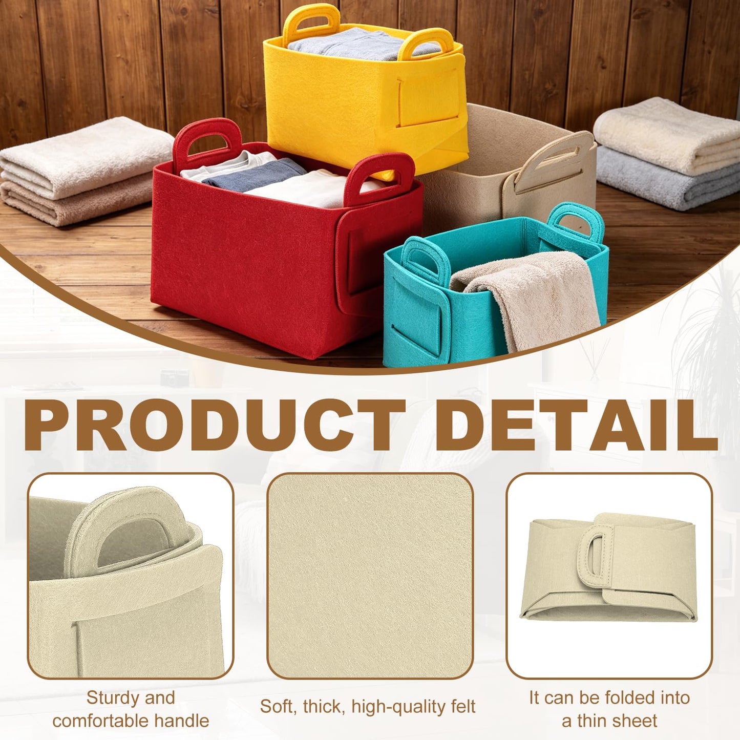 sourcing map Felt Storage Bin, 18 x 13 x 11cm Foldable Organizer Basket with Handles