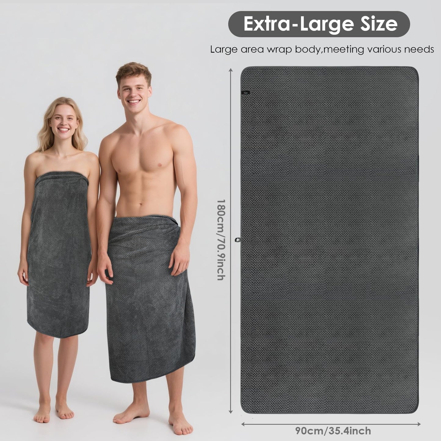 VIVOTE Large Microfibre Bath Towel Bath Sheet for Bathroom 90×180CM Grey