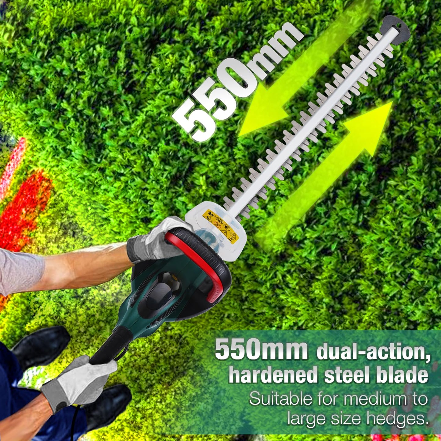 POSENPRO 600W Corded Electric Hedge Trimmer Pruner, 550mm Electric Hedge Cutter, Bush Tree Cutter, Corded Garden Cutting & Trimming Hedge, 6m Cable