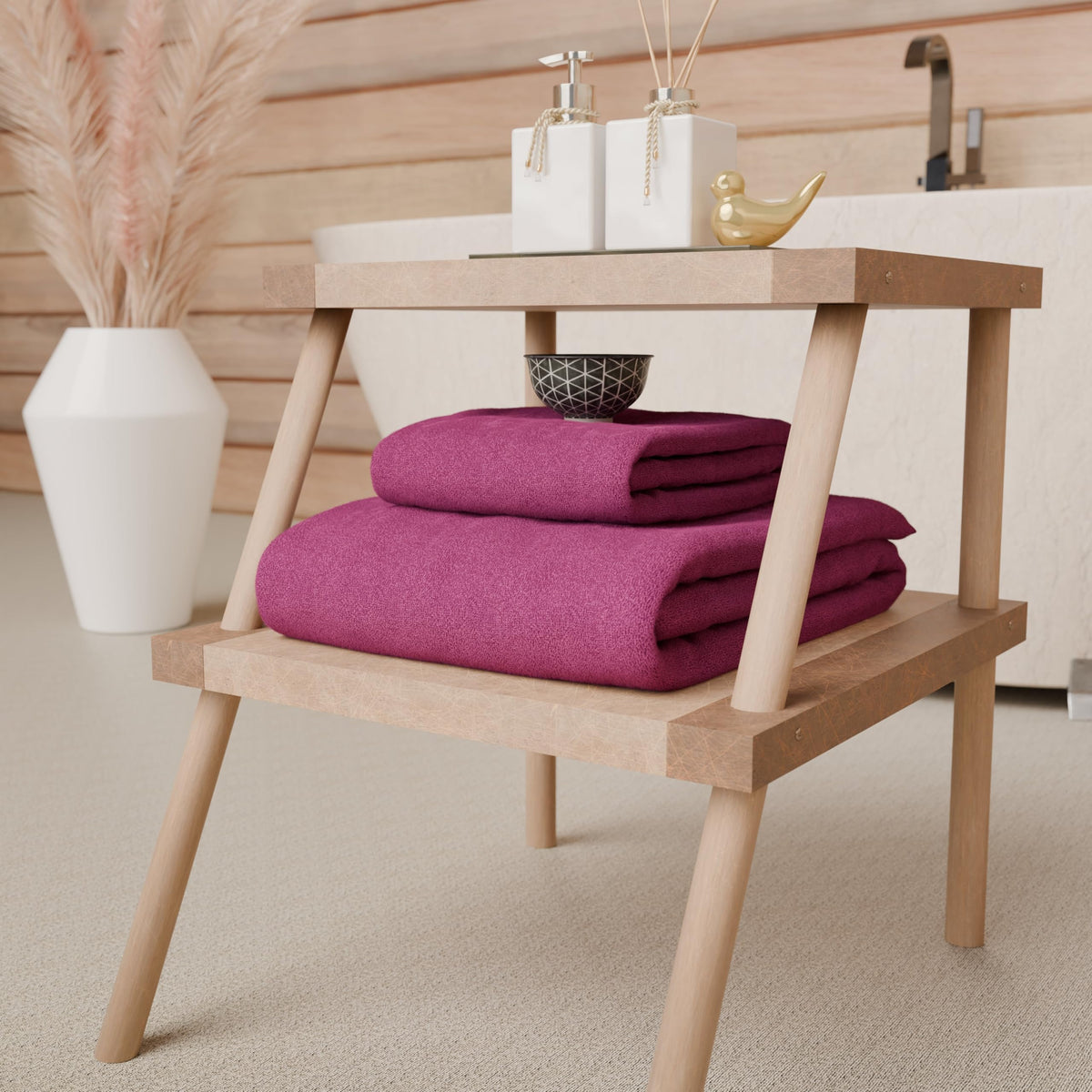 PETTI Artigiani Italiani - 100% Cotton Terry Bath Towels, 1+1 Towel Set, 2 Pieces 1 Face Towel and 1 Hand Towel, Fuchsia Towels