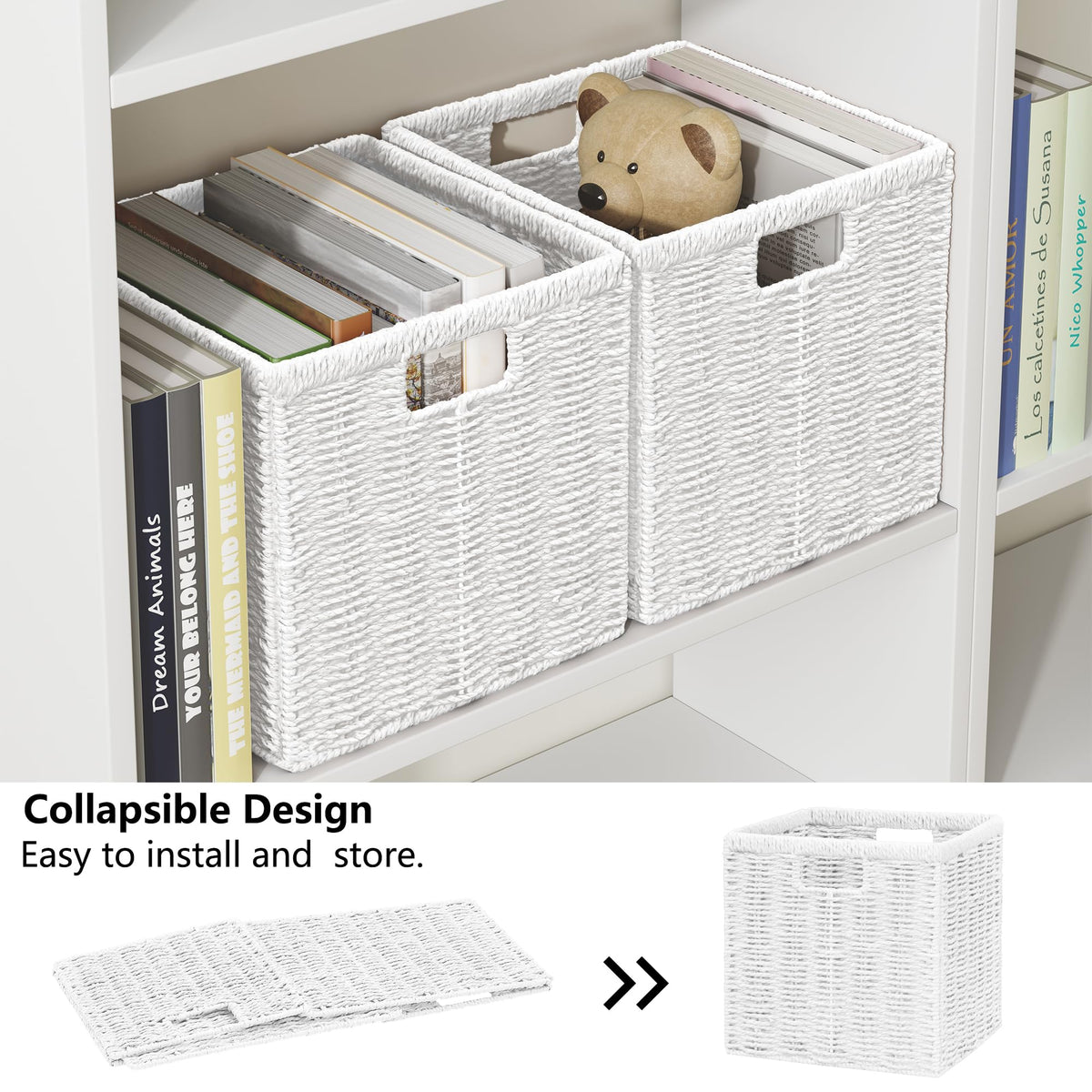 Vagusicc Wicker Storage Basket, Foldable Storage Cubes Organizer Bins, Handwoven Storage Baskets for Shelves Closet Wardrobe Bathroom