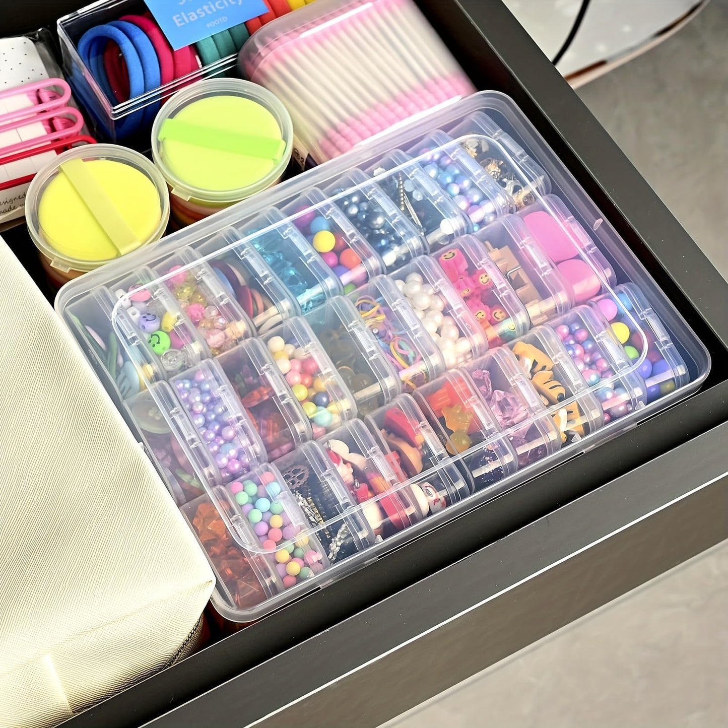 Bead Storage Box, Small Storage Box with Lid, Transparent Bead Organiser