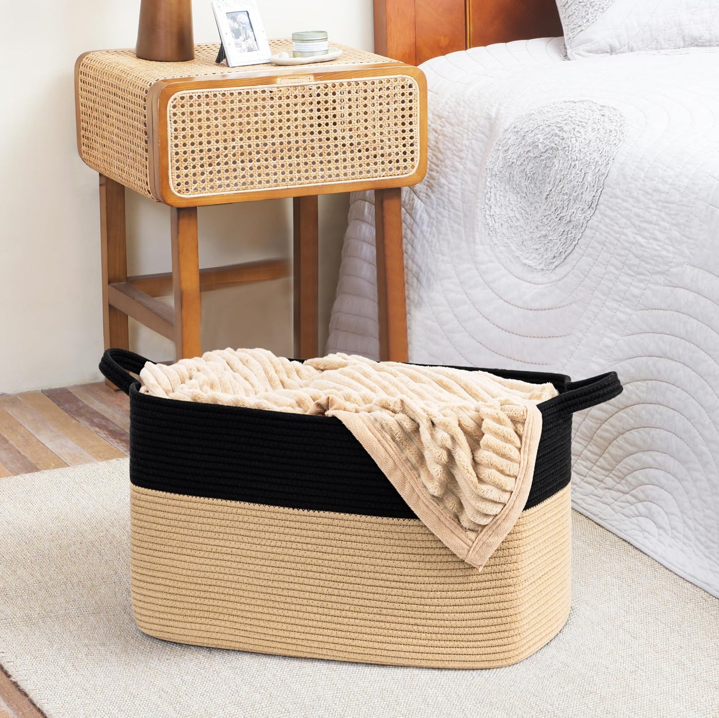 Storage Basket, Large Toy Basket for Baby, Kids, Cotton Rope Basket for Dirty Clothes, Blankets, Toy Storage, Rectangle Woven Basket in Living Room,