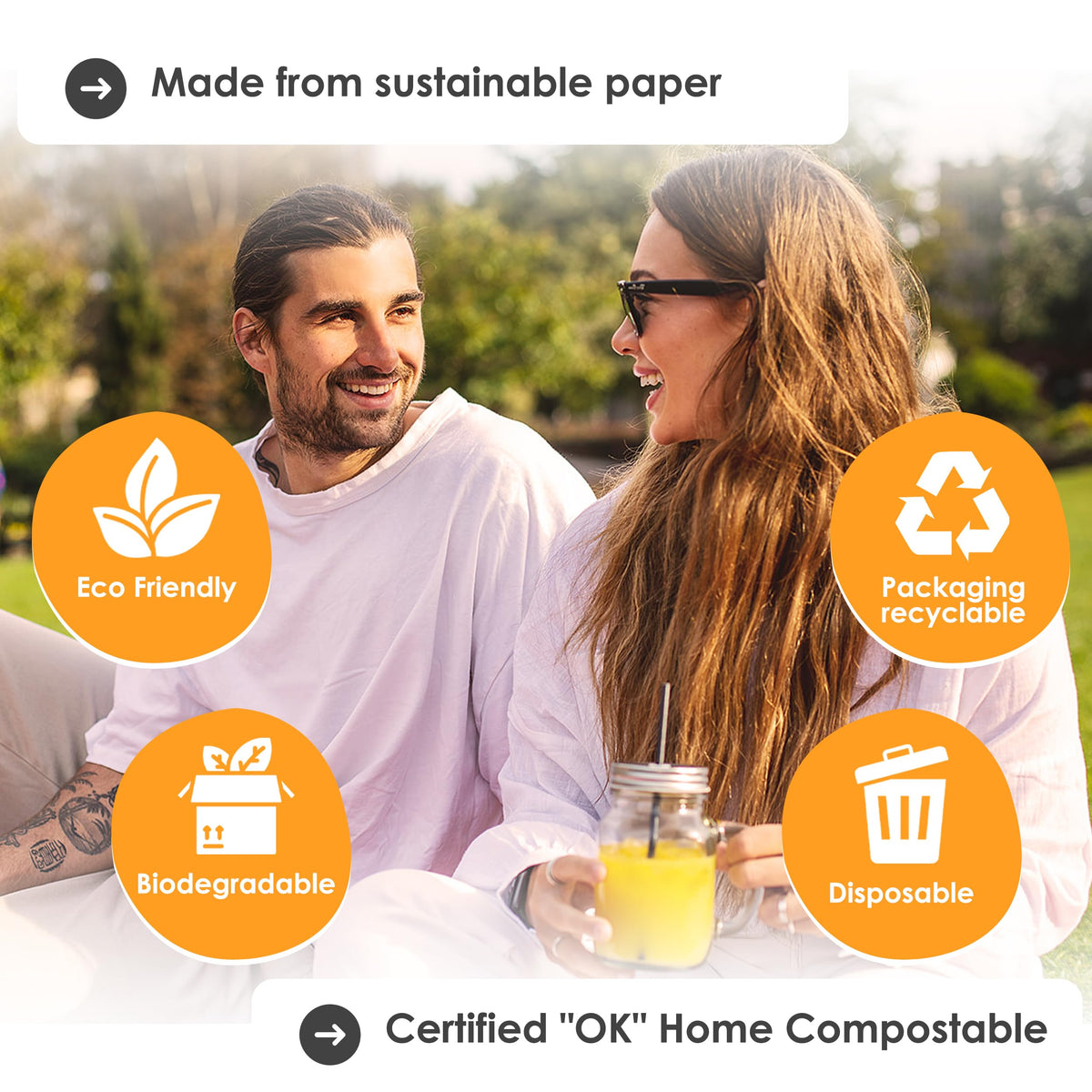 SustainaBuddies 2400 Cocktail Disposable Paper Drinking Straws | FSC-Certified, Biodegradable and Compostable | Strong and Durable