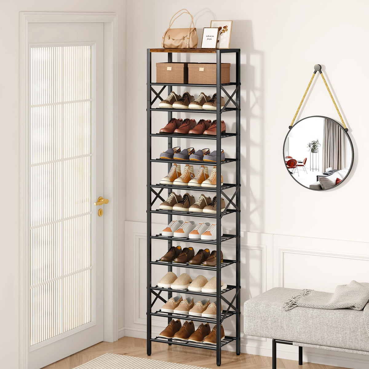 IBUYKE 12 Tier Narrow Shoe Rack, Vertical Tall Shoe Storage Organizer for 24 Pairs of Shoes