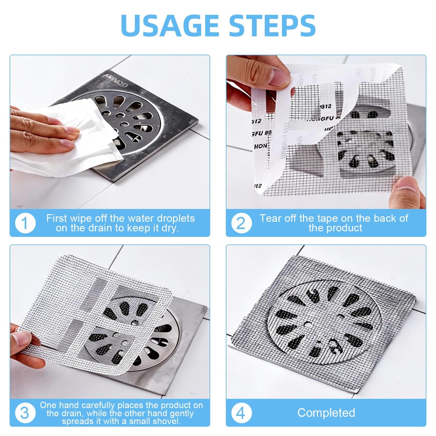 Disposable Hair Stopper for Shower Drain, 60Pcs Bathroom Sink Drain Strainer Hair Catcher Protector Flat