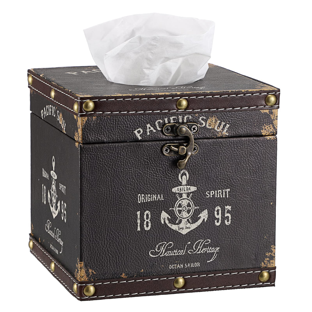 BTSKY Wooden + PU Retro Household Office Cube Square Tissue Holder Box Cover Napkin Holder, Elegant and Stylish Home Decoration (Dark Brown)