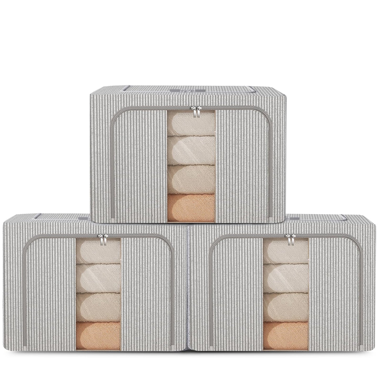 FYTXSZ Clothes Storage Boxes 66L with Metal Frame, Foldable Fabric Storage Bins with Lid and Clear Window