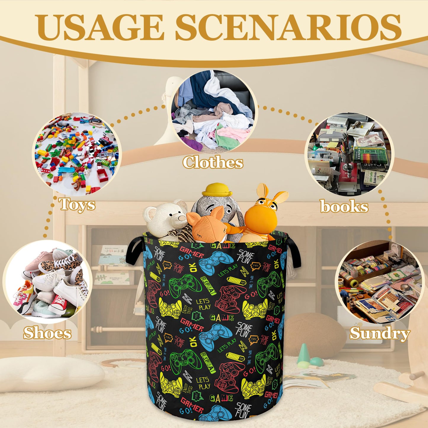 Laundry Basket, Dirty Clothes Basket, Foldable Waterproof Oxford Cloth Storage Basket for Bedroom, Bathroom