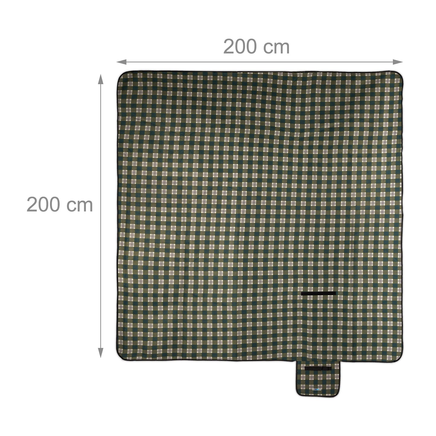 Relaxdays XXL Picnic Blanket, Aluminium Coating, Folding Beach Rug with Handle, 200x200cm cm, Chequered, Green-Grey