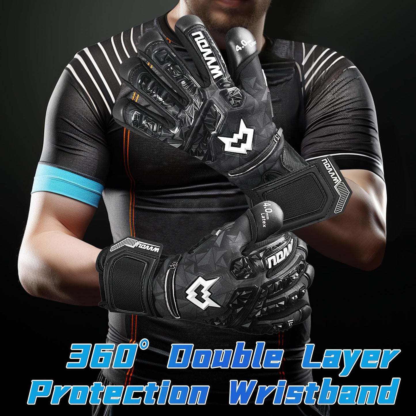 WVVOU Football Goalkeeper Gloves for Adults and Youth, High Performance Football Gloves with 5 Detachable Fingersave, Goalie Gloves with 4mm Sticky