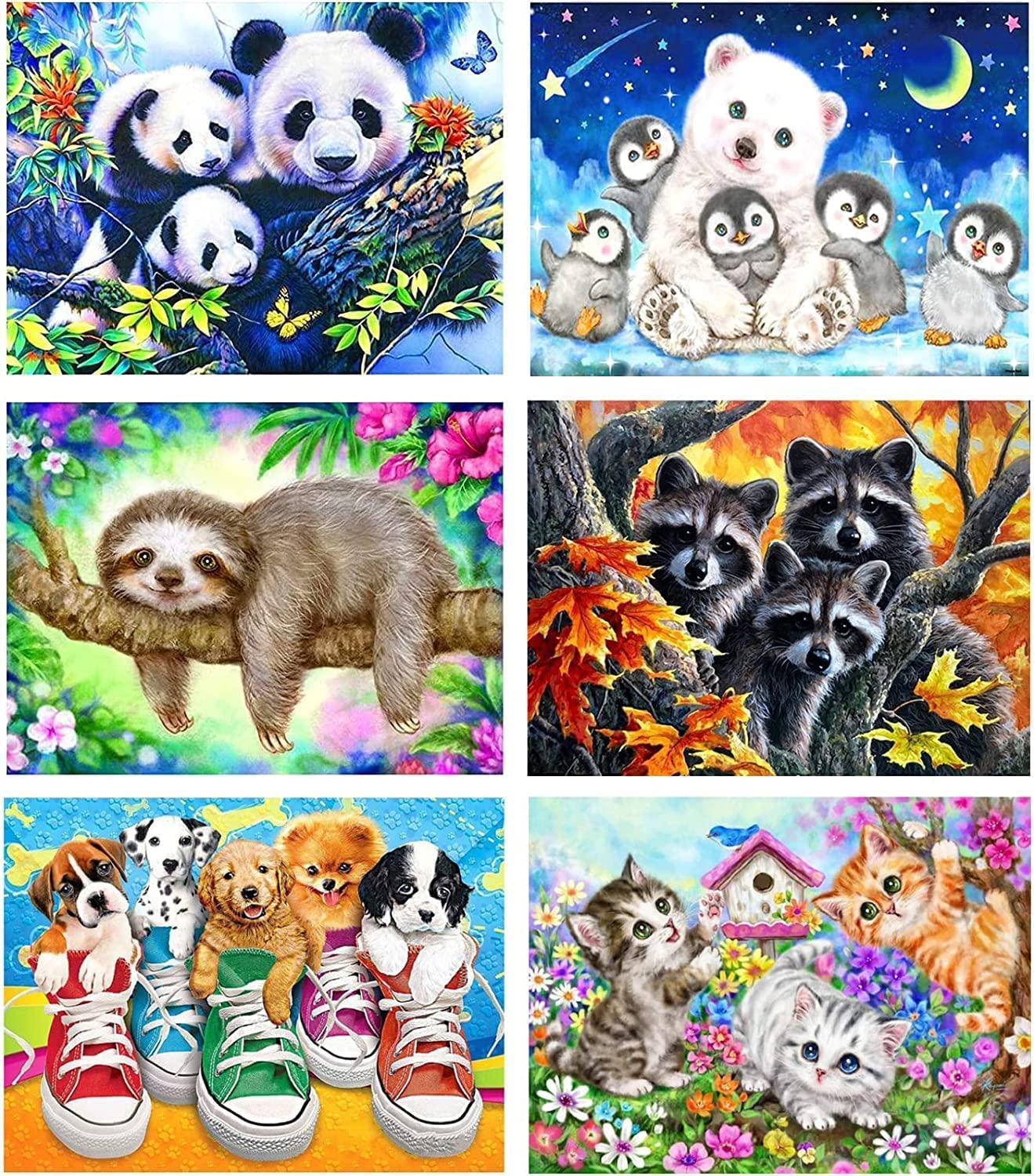 Mrnsiet 6 Pack Diamond Painting Kits for Adults and Kids, 5D DIY Diamond Art Kits,Full Drill DIY Animals Paint by Number Diamond Art Paintings Home