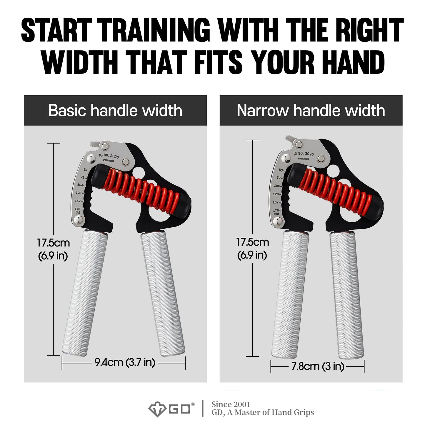 GD Hand Grip Strengthener, Iron Grip Light. 80 Adjustable Hand Gripper (55 to 176 lb) Hand Grips for Strength, Wrist strengtheners Wrist Training