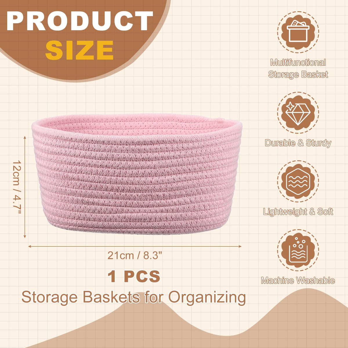 sourcing map Small Woven Basket, 21x15x12 cm Rectangular Rope Basket Decorative Gift Chest Box Cute Mini Woven Storage for Organizing Shelf Storage
