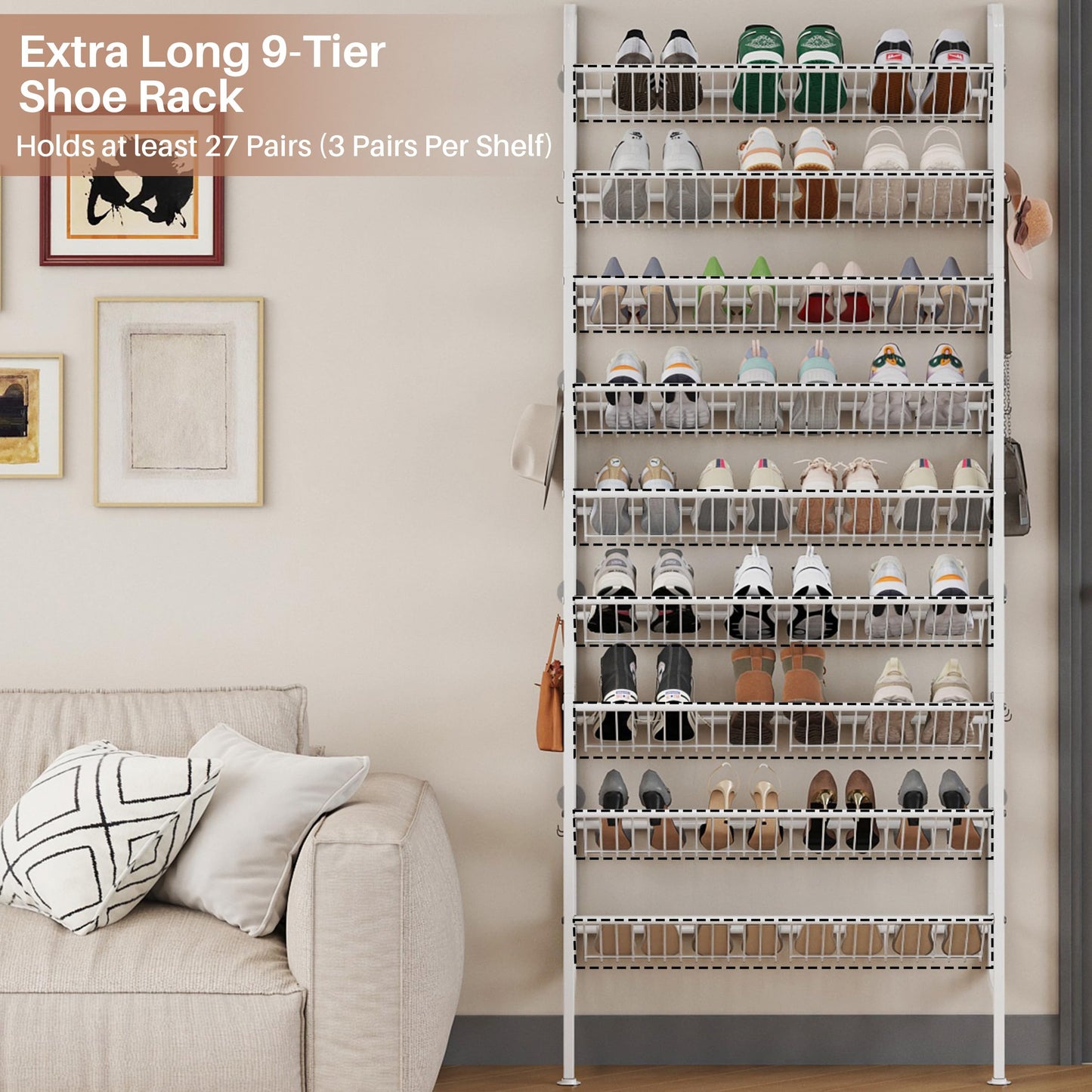 Ornestia Wall Mounted Shoe Rack,Metal Shoe Storage for Over Door,White 70cm