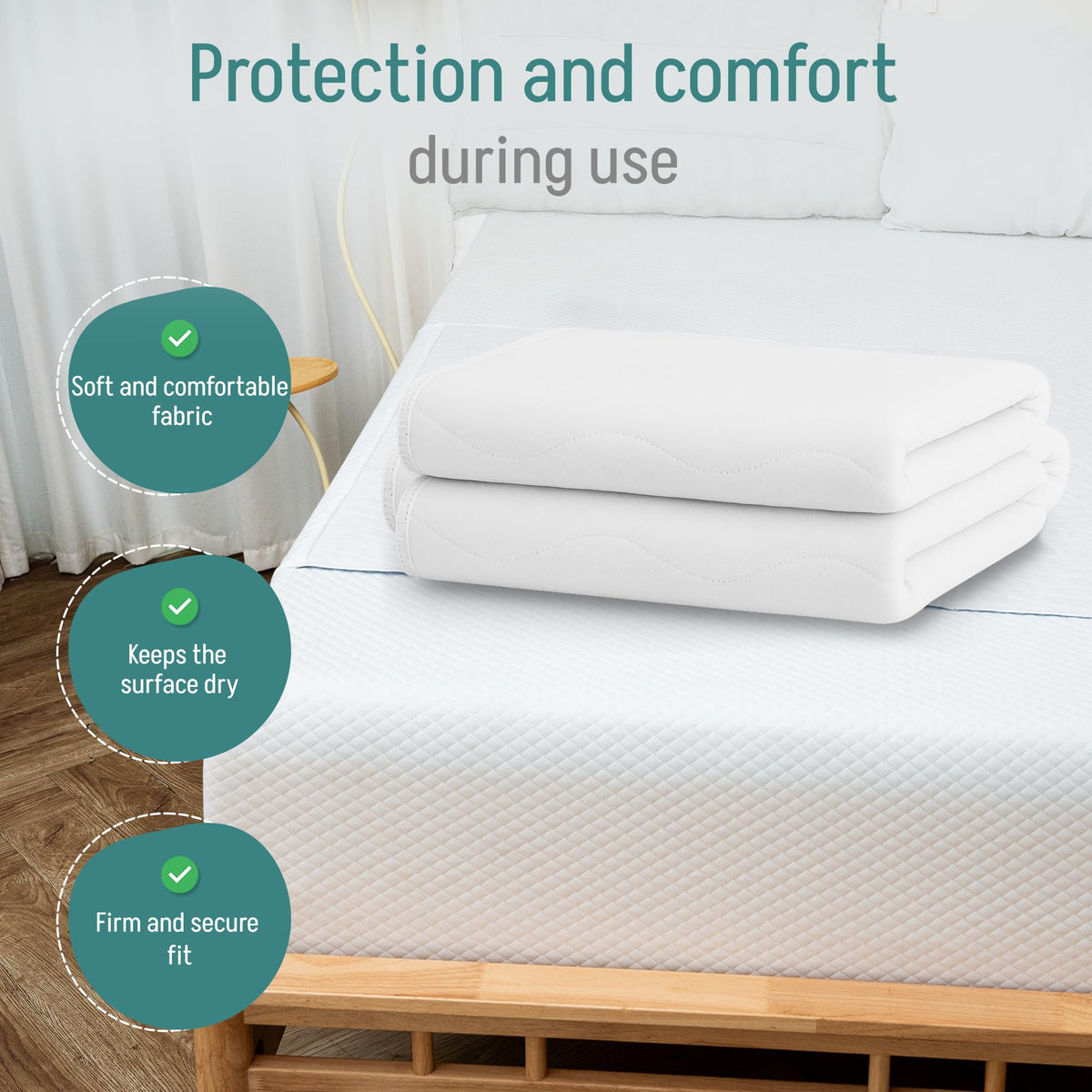 Washable Adult Bed Pads with Wings and 4 Layers of Protection for Beds – Waterproof Reusable Absorbent – Baby Pads – Protector with Wings 135 x 85 cm