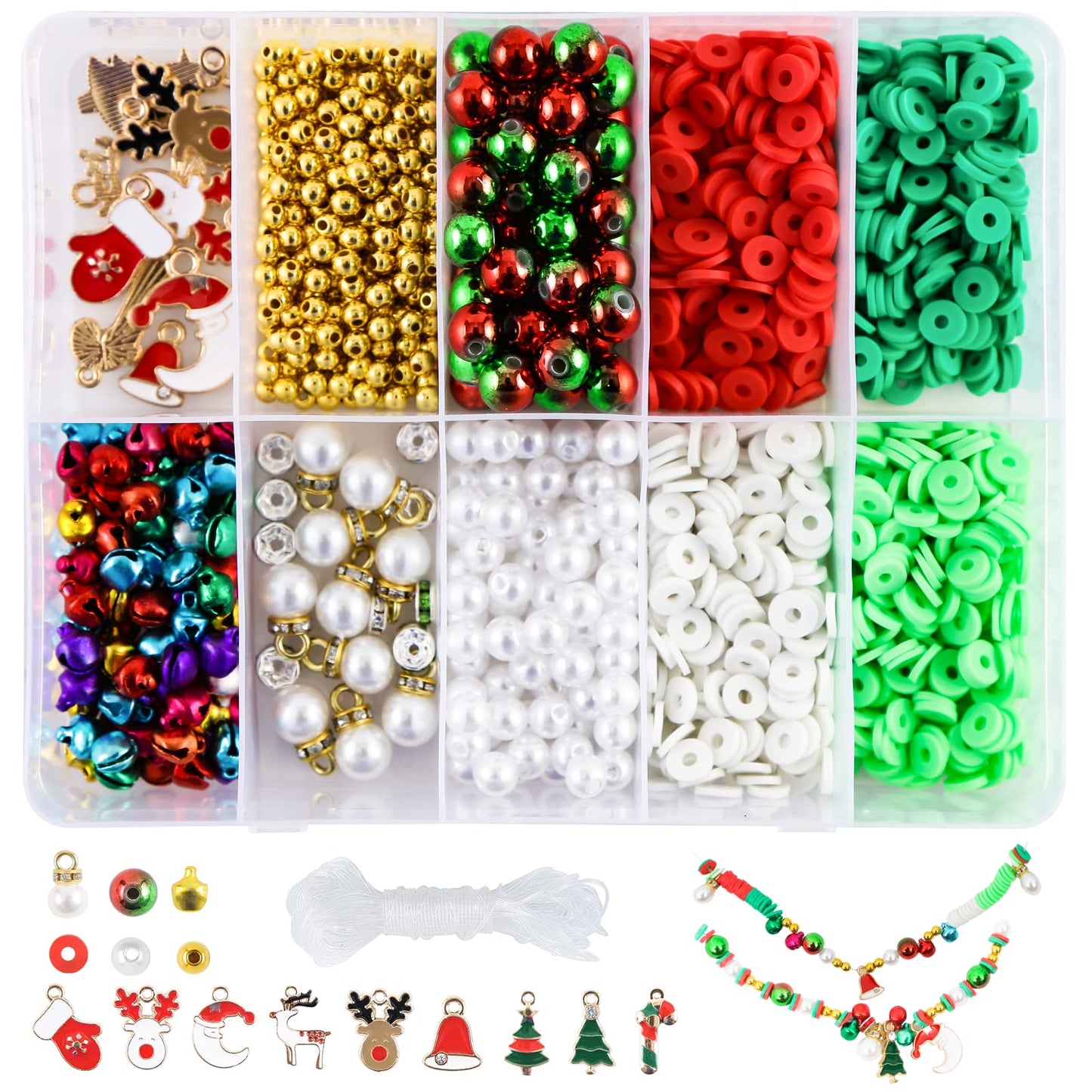 Sunwuun 1320Pcs Christmas Beads DIY Bracelet Making Kits,Clay Beads for Girls Jewelry Making,Christmas Charm Pendant Crafts,DIY Craft Gift for Girls